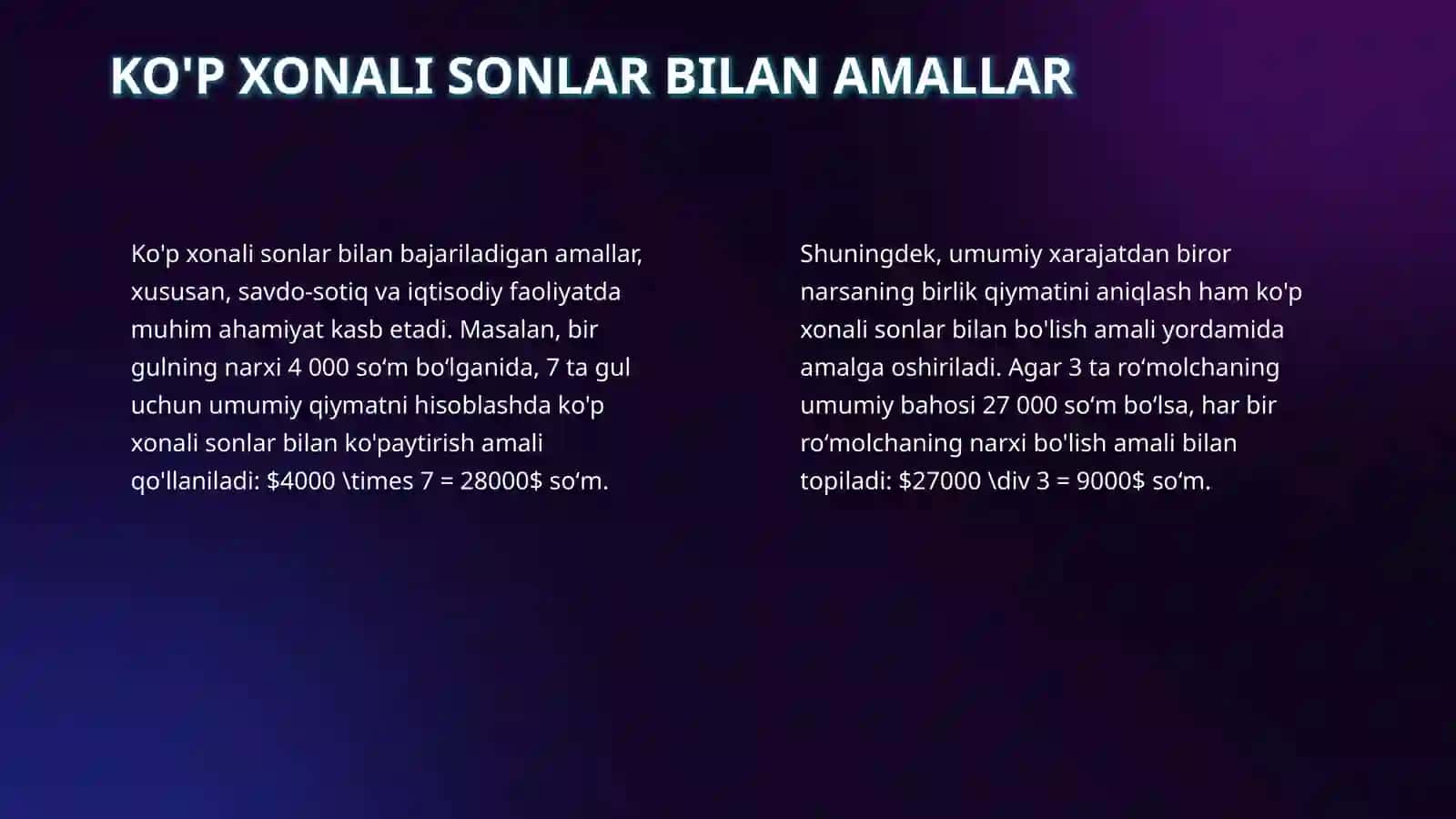 Köp xonali sonlarning öqilishi va yozilishi 4
