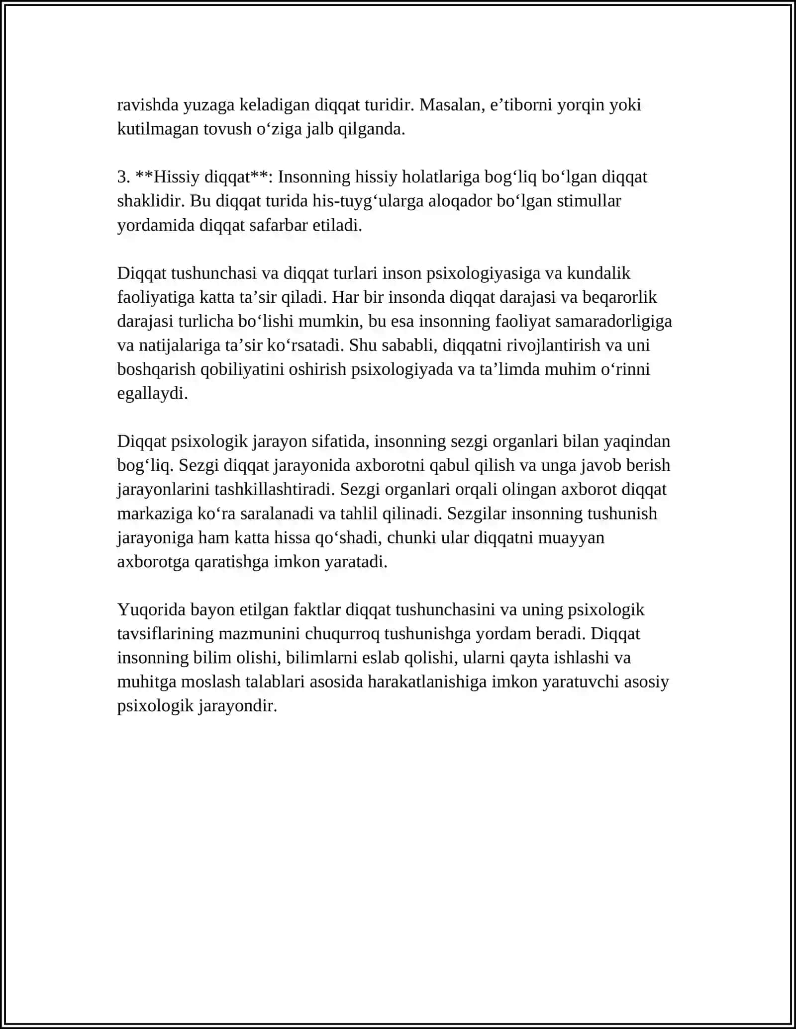 DIQQAT TUSHUNCHASI. DIQQAT TURLARI. SEZGI 4