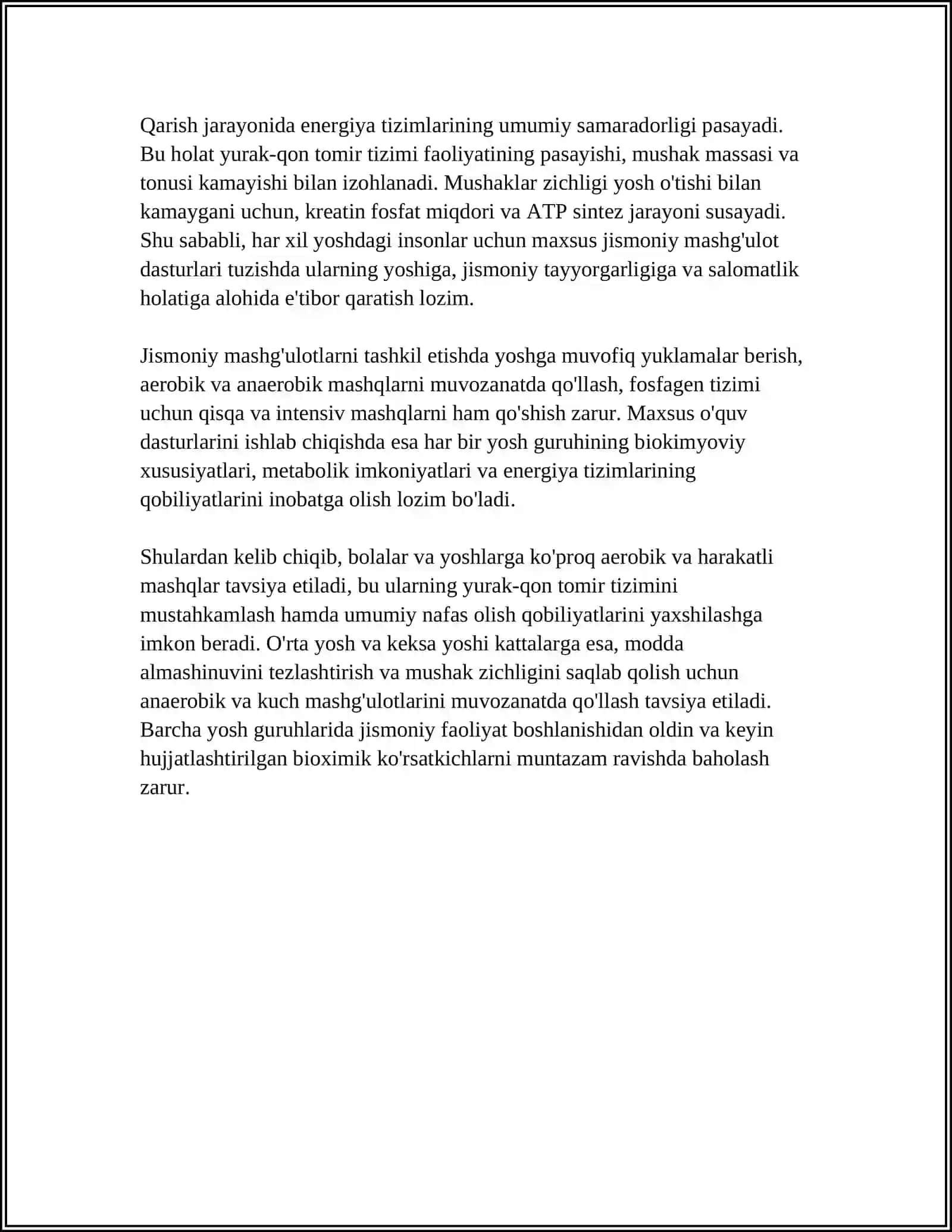 HAR XIL YOSHDAGI INSONLAR BILAN JISMONIY MASHGʻULOT USULLARINING BIOKIMYOVIY ASOSLARI 4