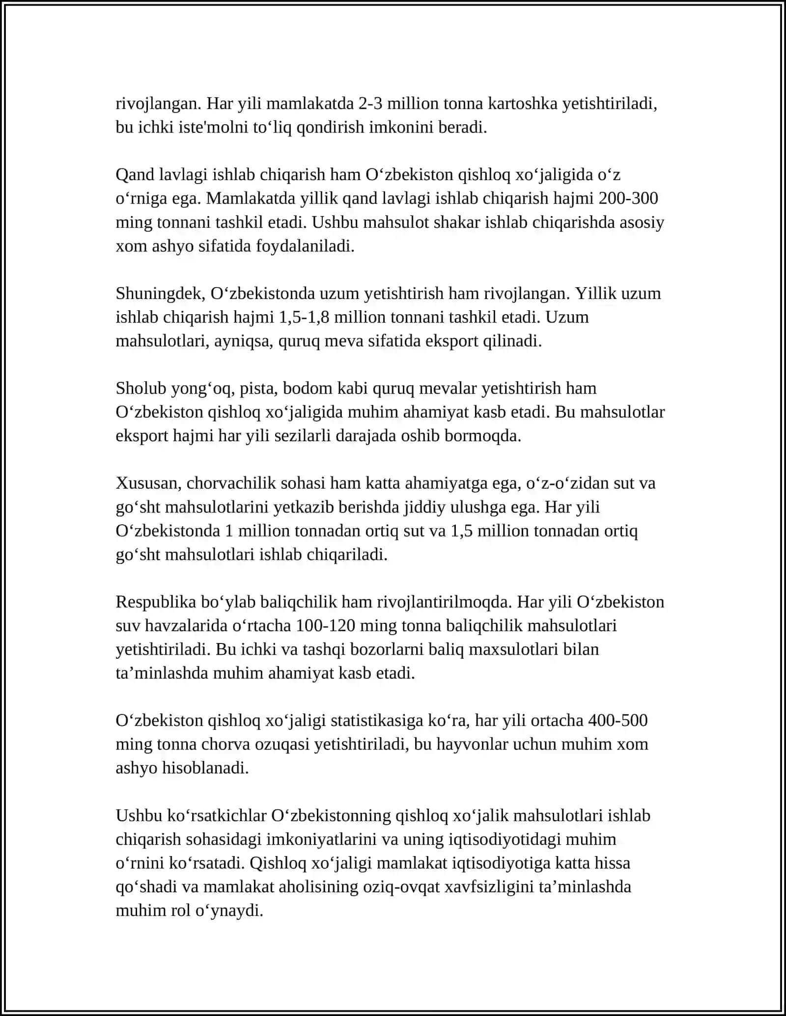 O‘zbekistonning qishloq xo‘jaligi mahsulotlari ishlab chiqarishi 4