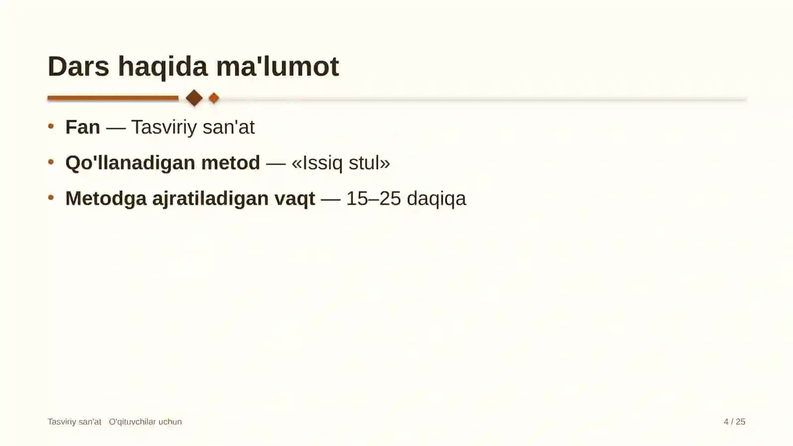 tasviriy san'at darslarida issiq stul metodidan foydalanish 6557 4
