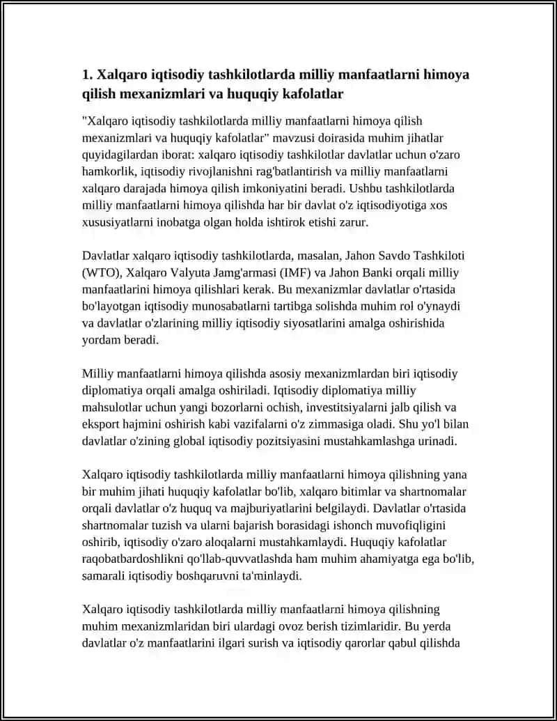 Xalqaro iqtisodiy tashkilotlarda milliy manfaatlarni himoya qilish mexanizmlari va huquqiy kafolatlar 4