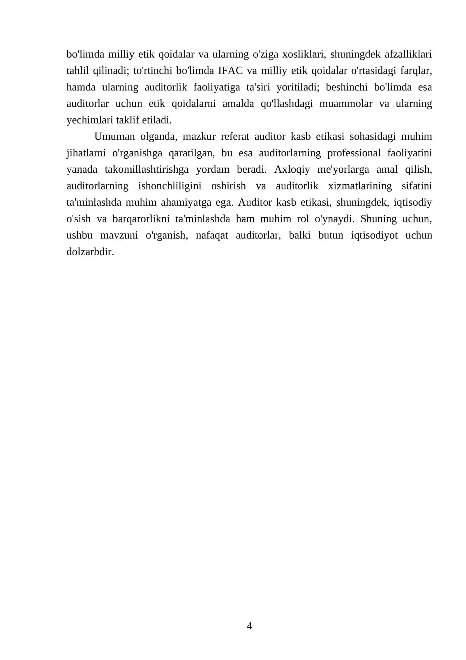 Auditor kasb etikasi: IFAC Etik kodeksi va milliy etik qoidalar qiyosida 4