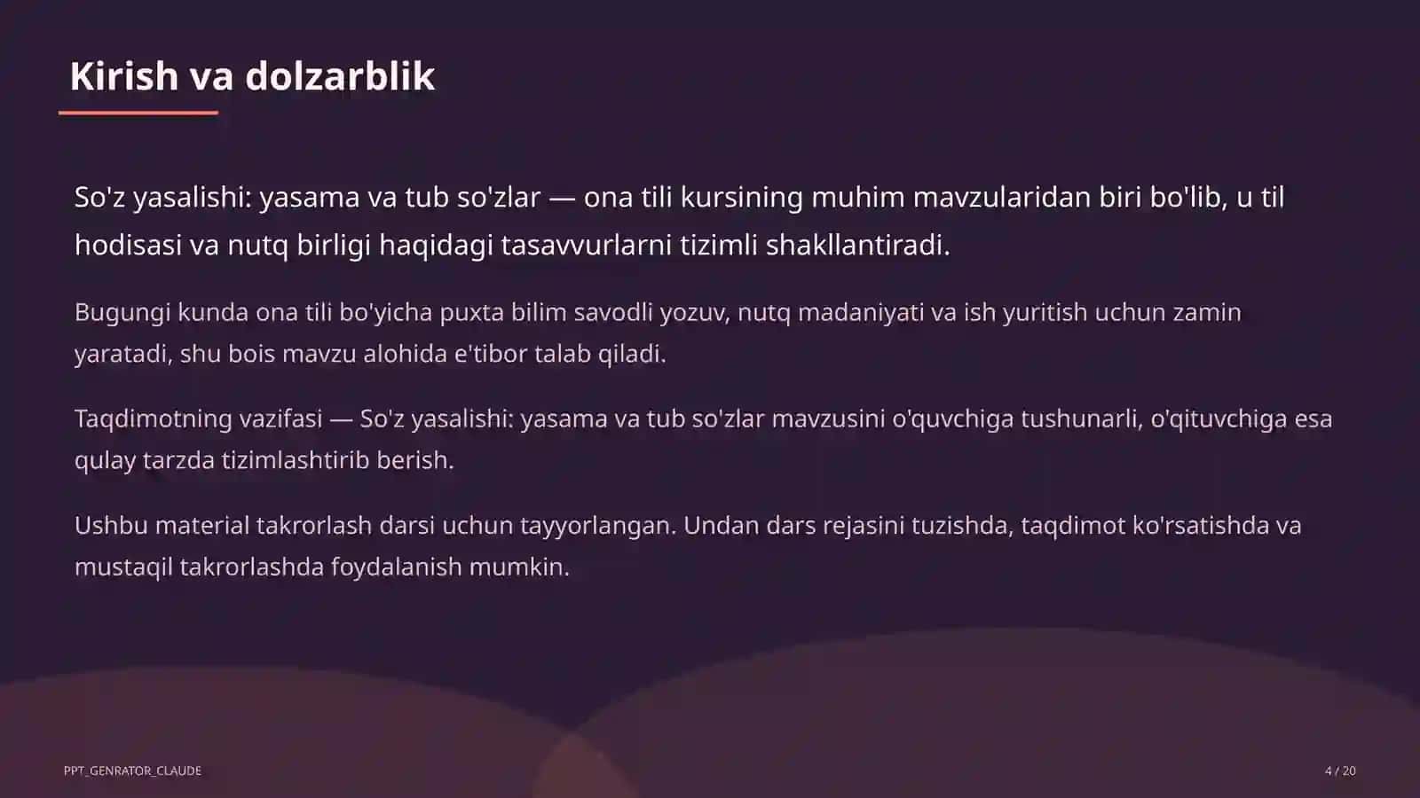 So'z yasalishi: yasama va tub so'zlar (6-sinf) 4