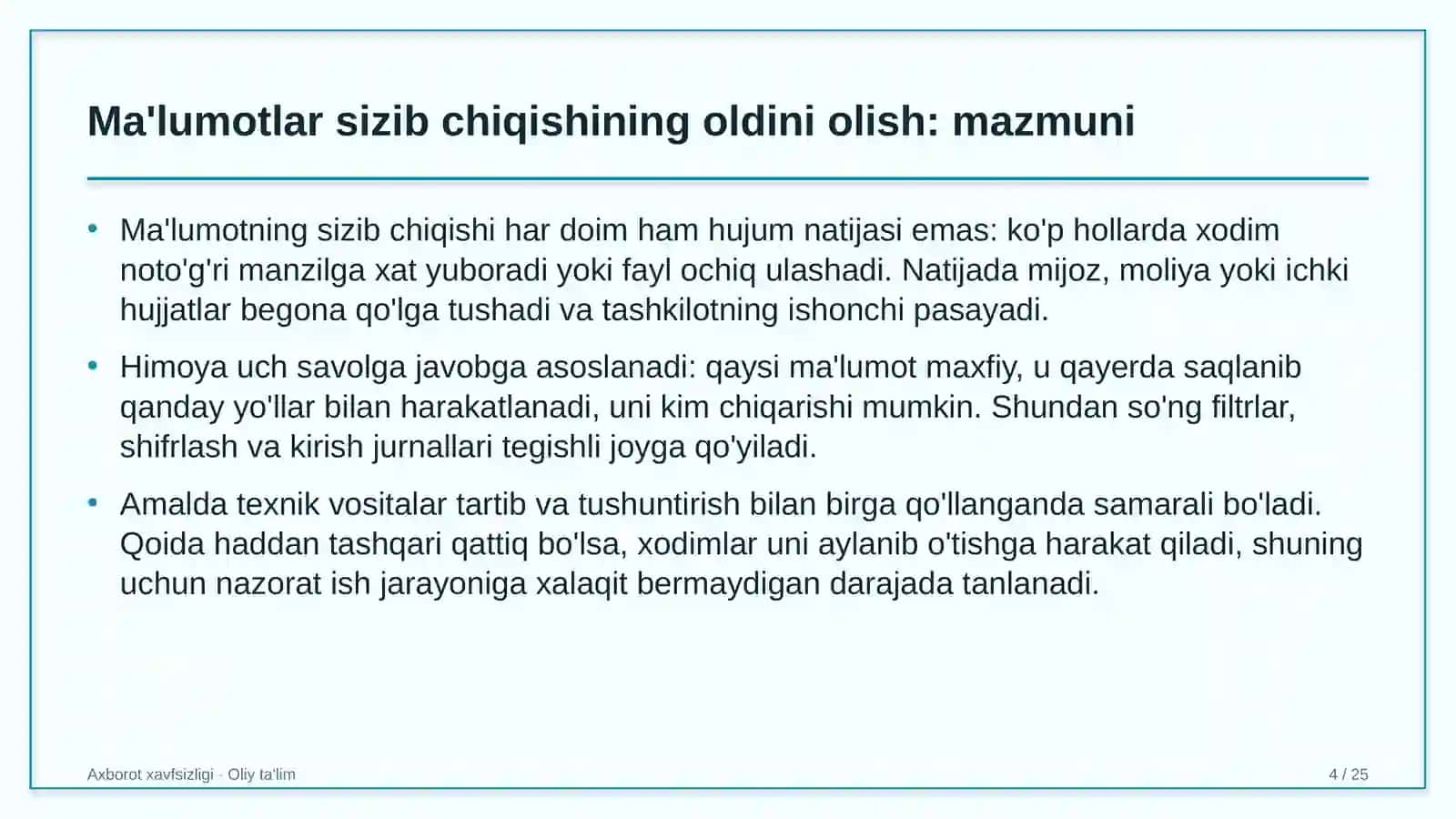 axborot kutubxona markazlarida ma'lumotlar sizib chiqishining oldini olish 4563 4