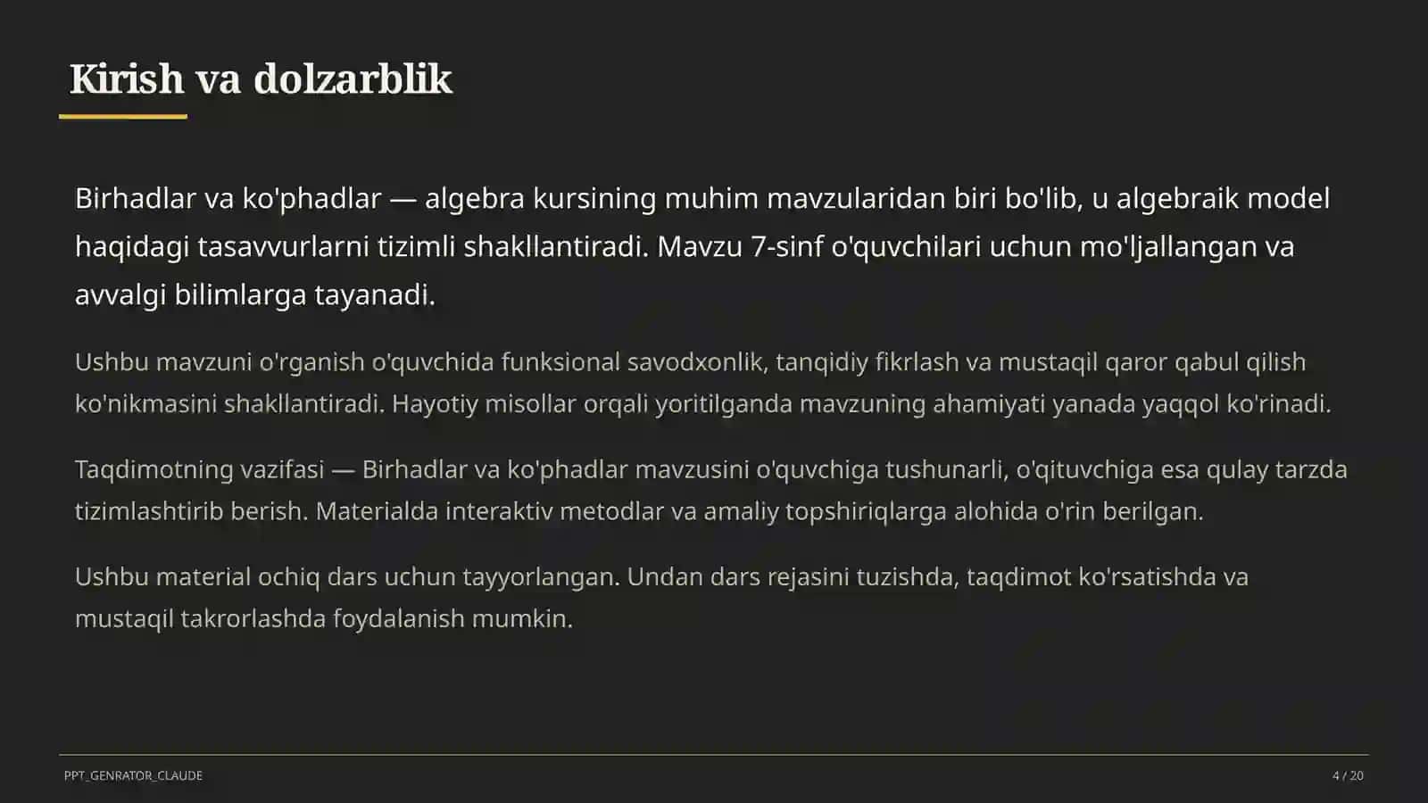 Birhadlar va ko'phadlar (7-sinf) 4