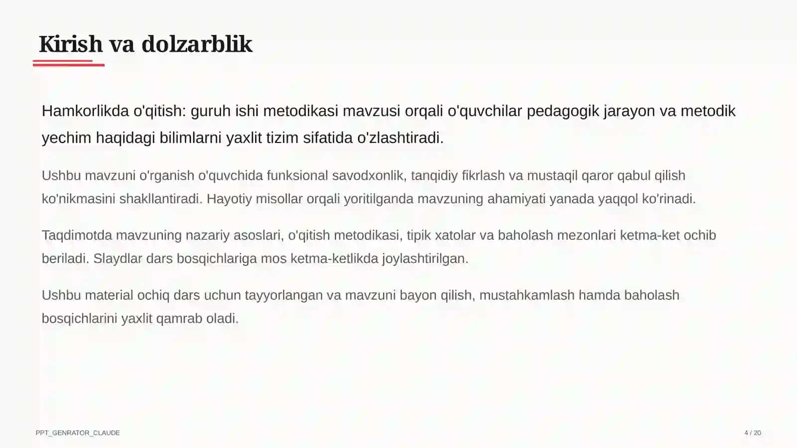 Hamkorlikda o'qitish: guruh ishi metodikasi 4