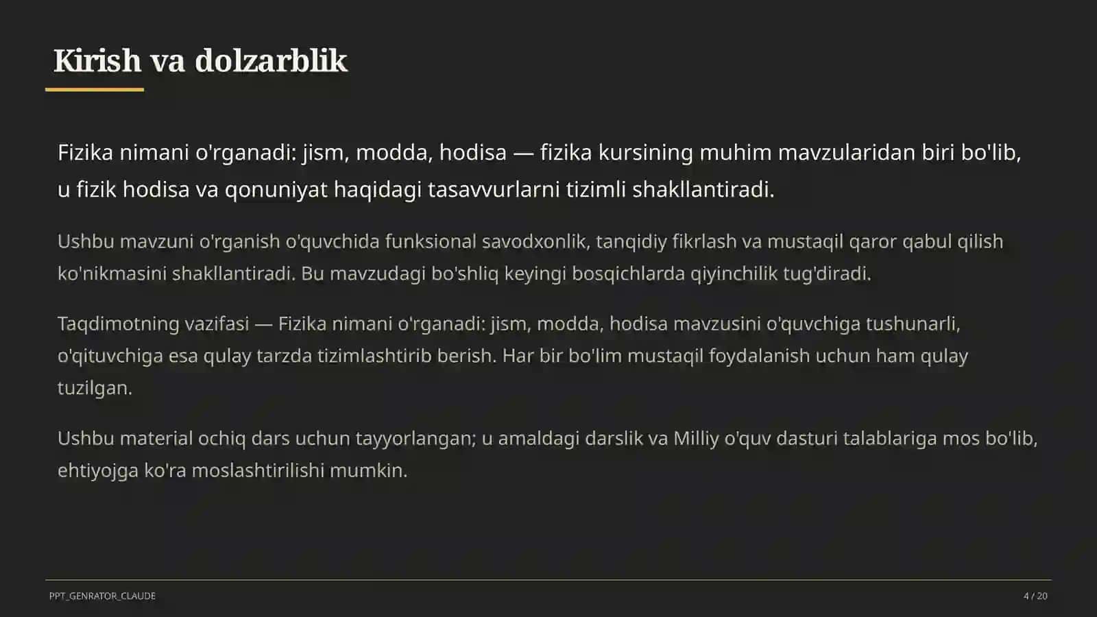 Fizika nimani o'rganadi: jism, modda, hodisa (6-sinf) 4