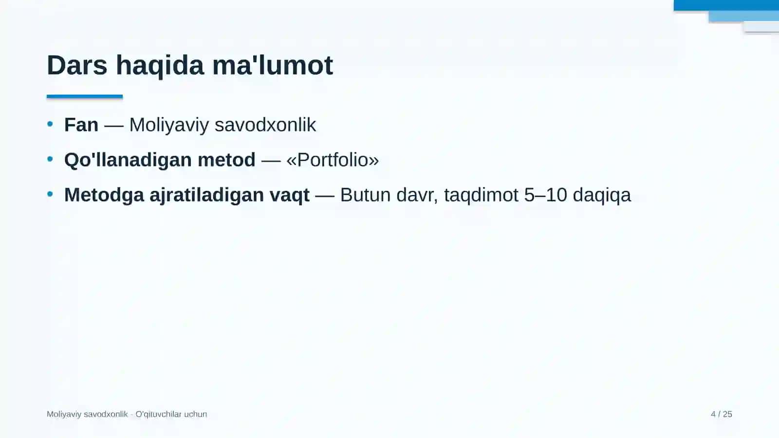 moliyaviy savodxonlik darslarida portfolio metodidan foydalanish 3183 4