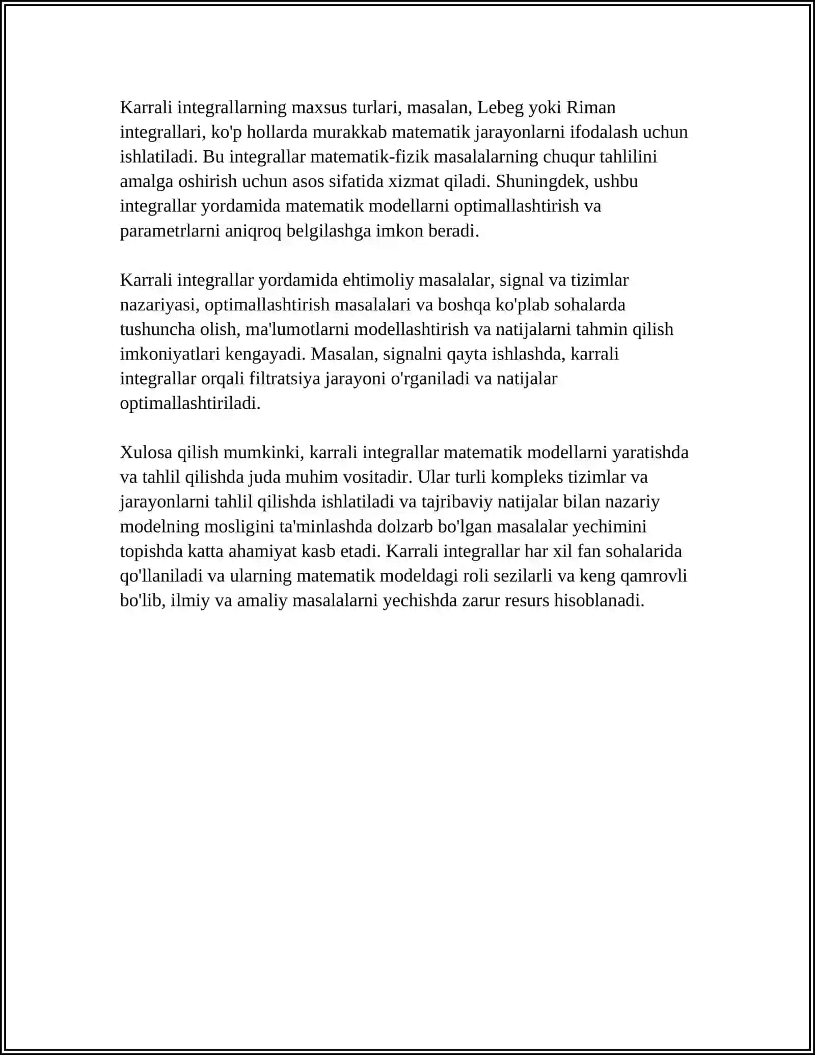 KARRALI INTEGRALLARNI IGDISODIYOTDAGI TATBIGLARI 4