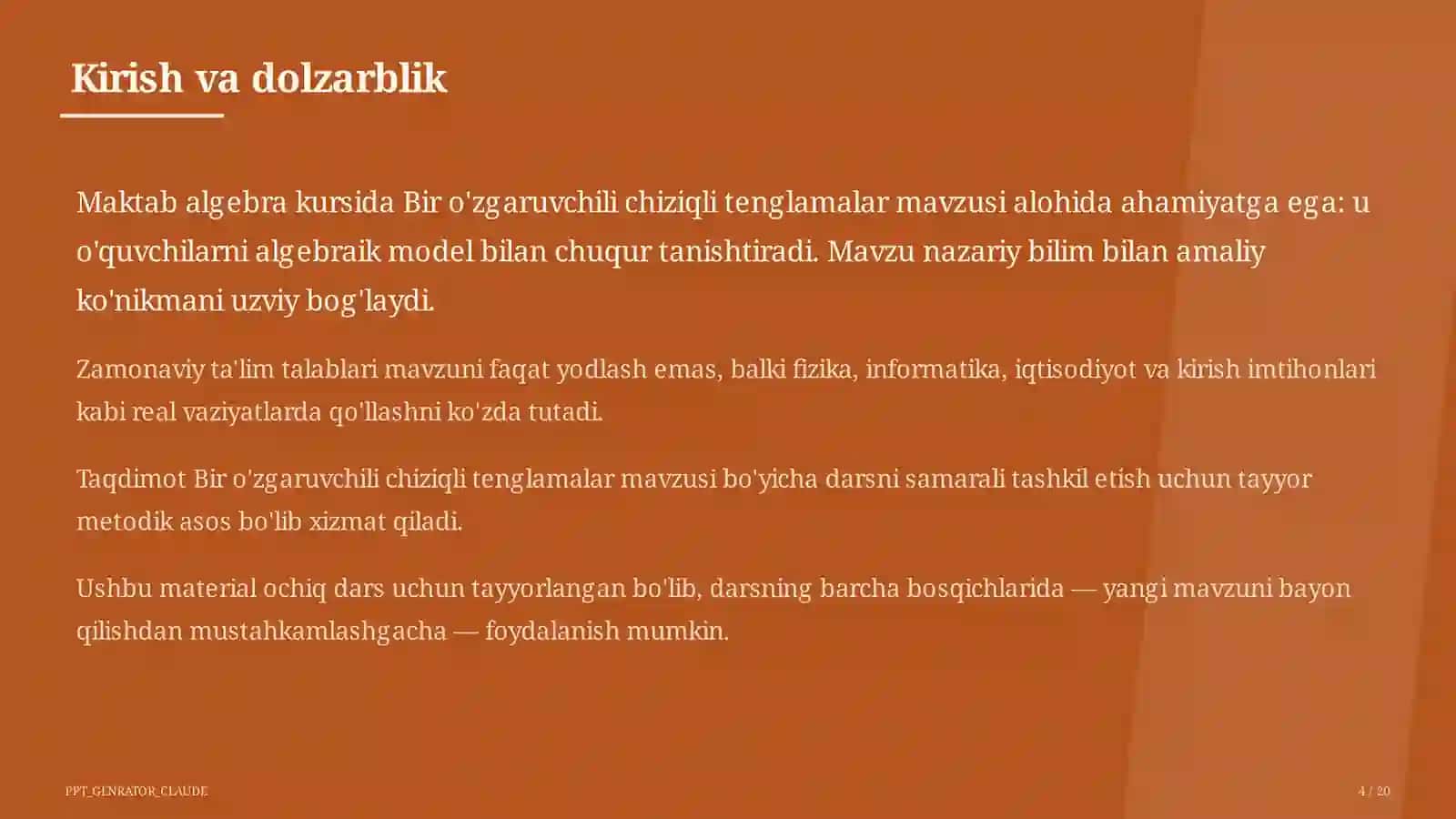 Bir o'zgaruvchili chiziqli tenglamalar (7-sinf) 4