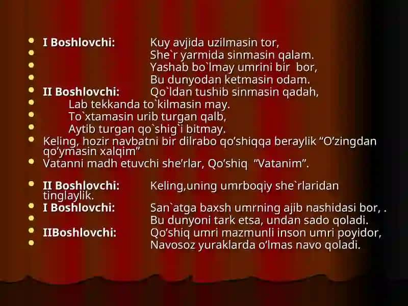 Muhammad Yusuf tavalludida bag`ishlangantadbir ssenariysi 4