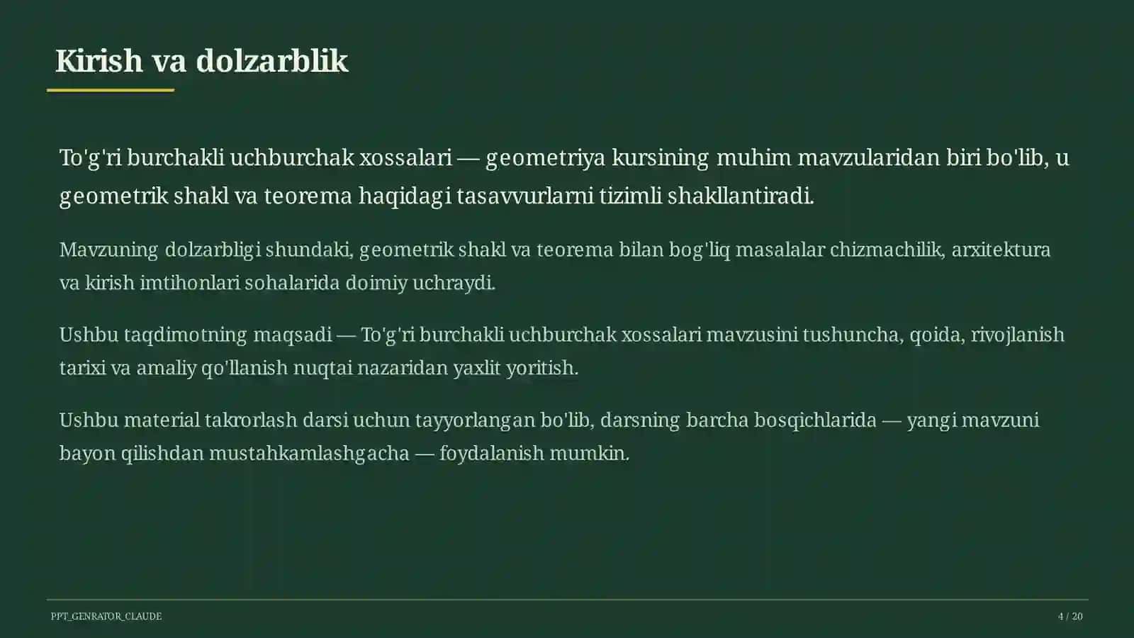 To'g'ri burchakli uchburchak xossalari (7-sinf) 4