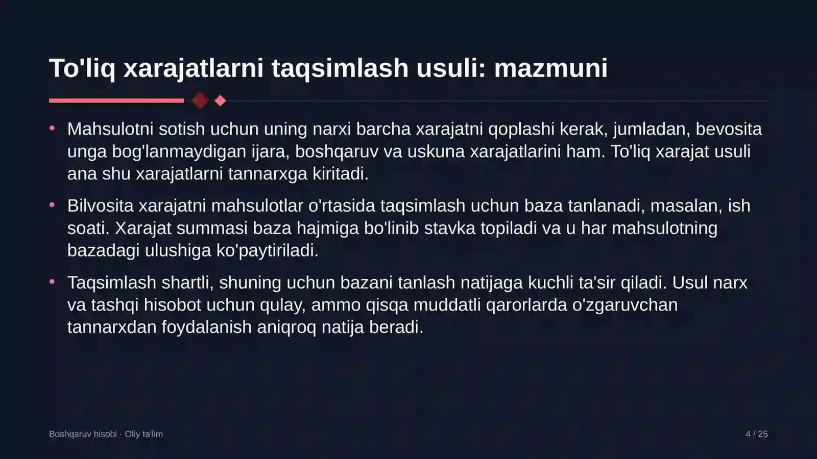 Korporativ moliyada to'liq xarajatlarni taqsimlash usulini qo'llash 4