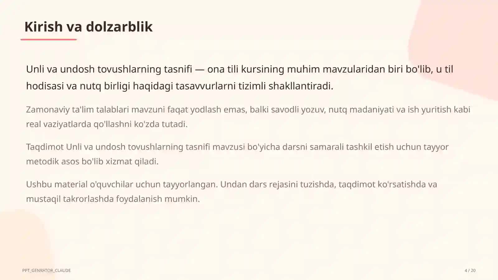 Unli va undosh tovushlarning tasnifi (5-sinf) 4