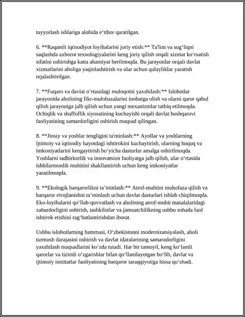 O'ZBEKISTON RESPUBLIKASI IJTIMOIY SOHADAGI ISLOHOTLAR 8-MAVZU 4