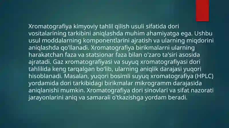 XROMATOGRAFIYANING TIBBIY IZLANISHLARDAGIIMKONIYATLARI 4
