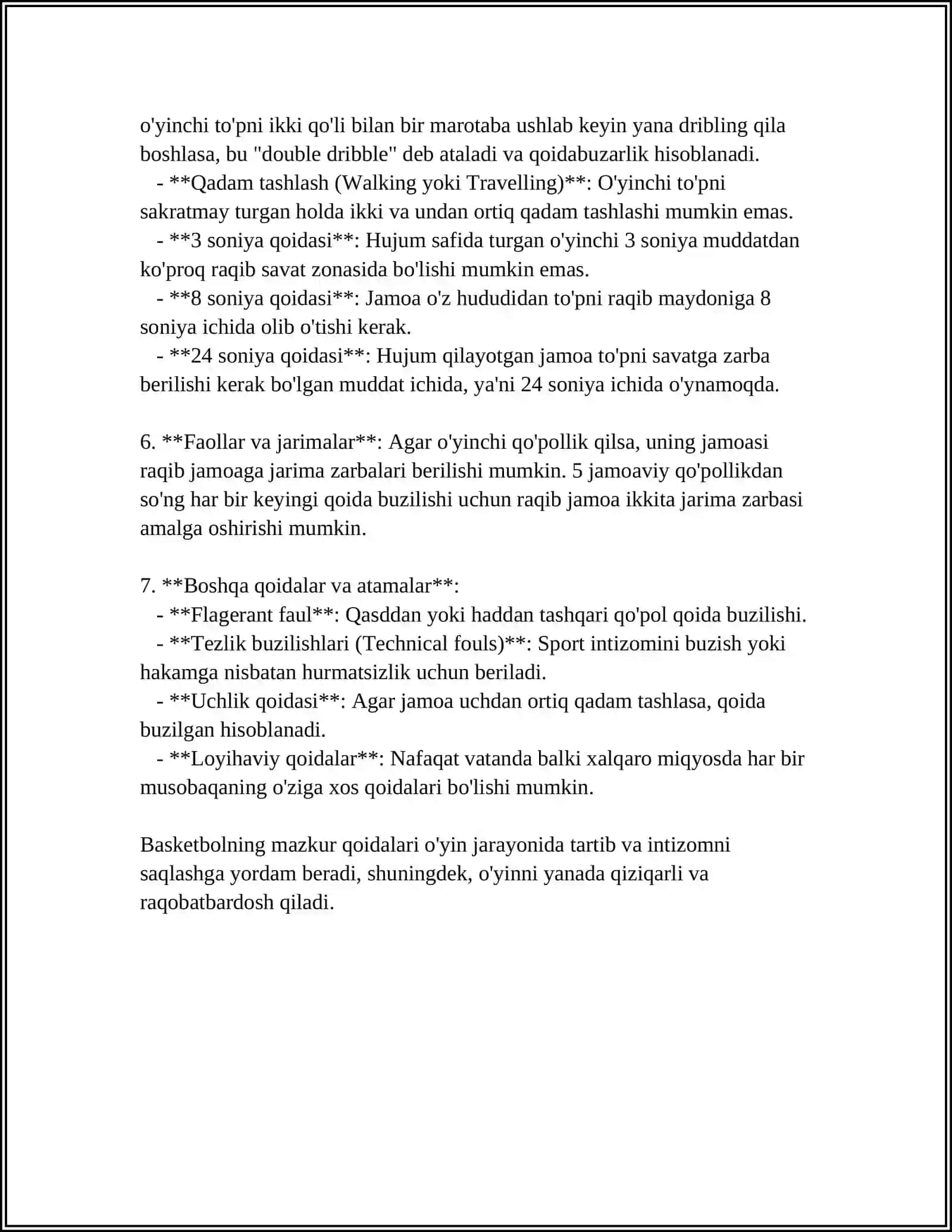 SPORT ÓYINLARI BASKETBOLL ÓYIN QOIDALARI 4
