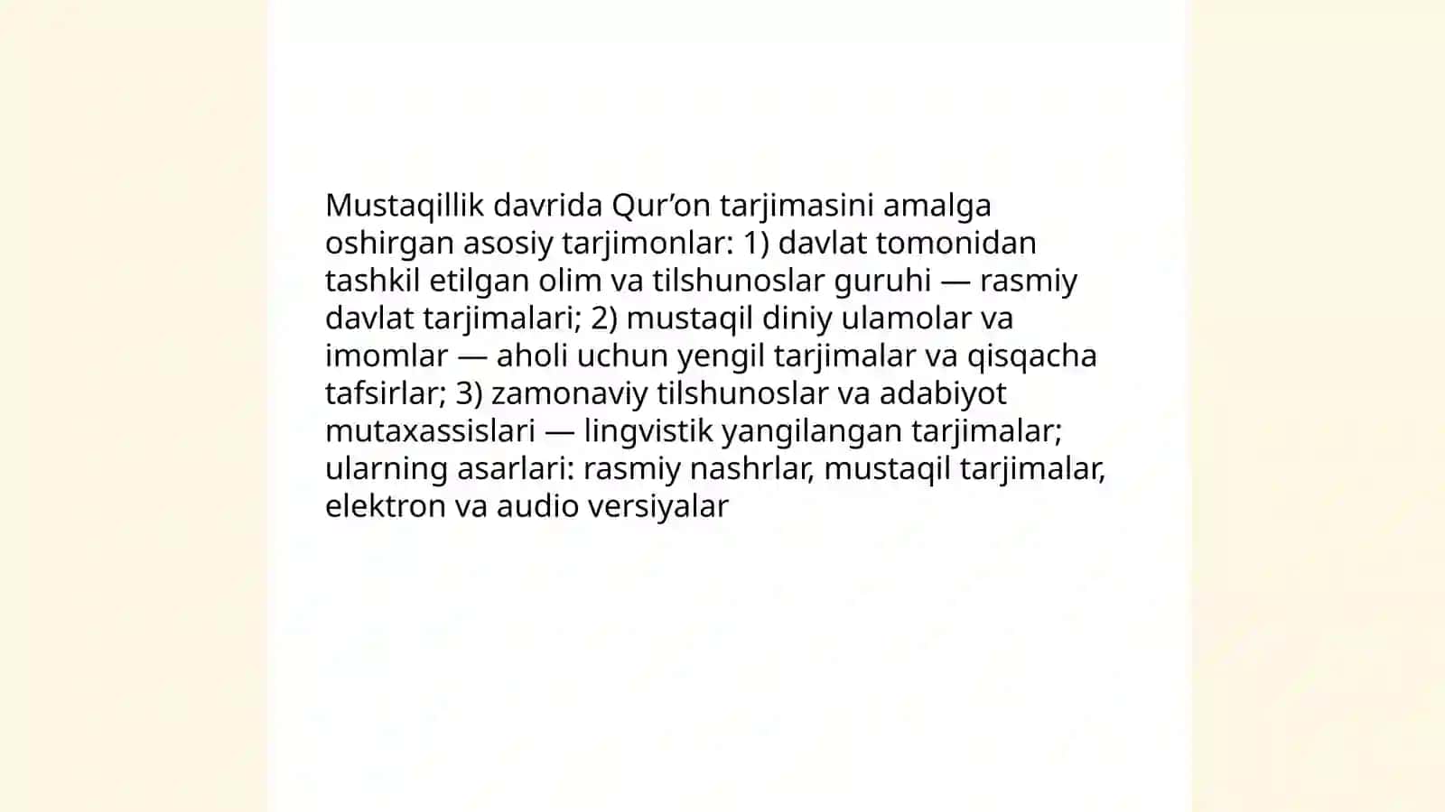 Mustaqillik yillarida quronning o’zbek tiliga tarjima qilinishi va tafsirlari 4