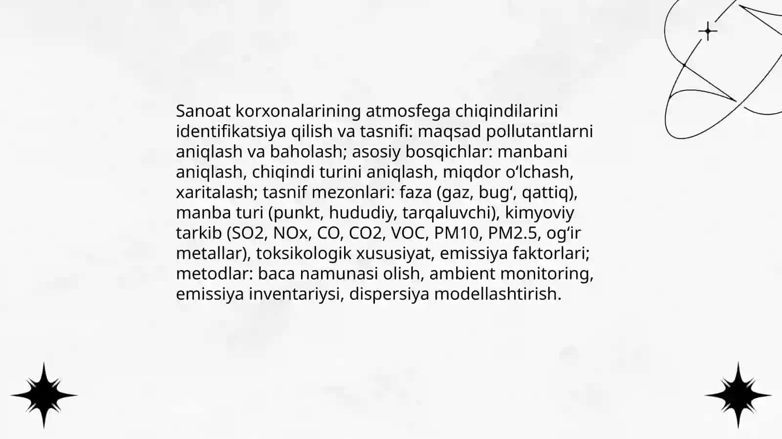 Atmosfera havosini sanoat korxonalari chiqindilari bilan ifloslanishini sanitariya muhofazalashda loyihalarni sanitariya ekspertizasi 4