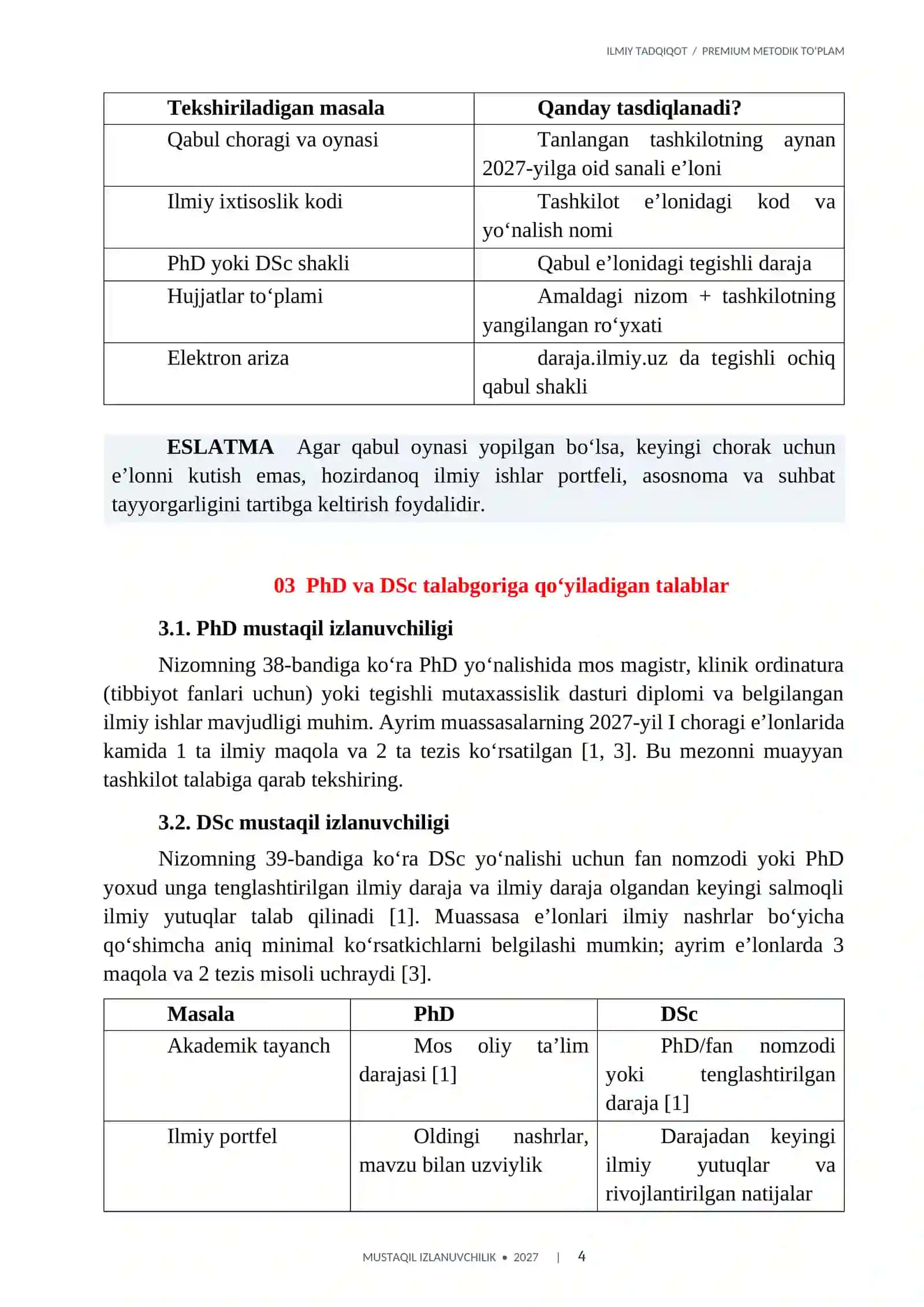 MUSTAQIL IZLANUVCHILIK PhD DSc 2027 PREMIUM .docx 4
