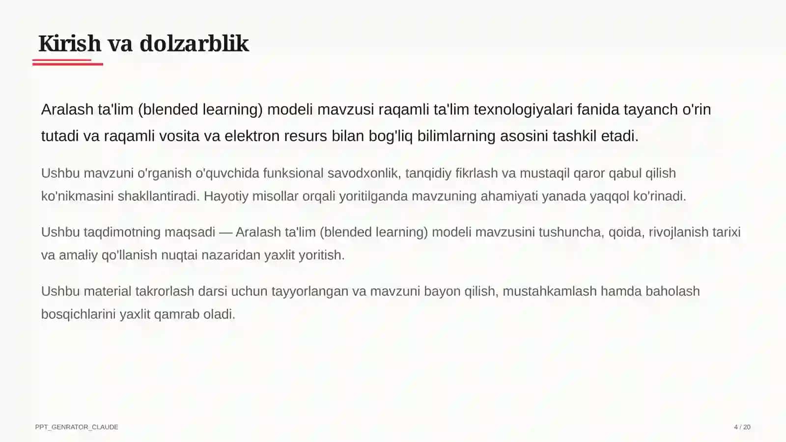 Aralash ta'lim (blended learning) modeli 4