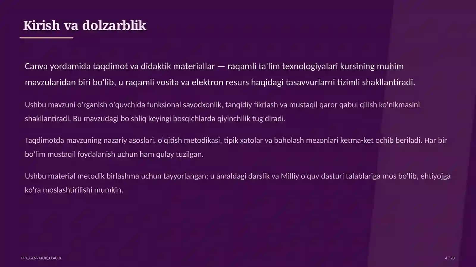 Dars rejasi 4