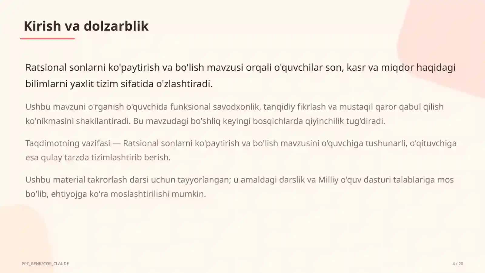 Ratsional sonlarni ko'paytirish va bo'lish (6-sinf) 4