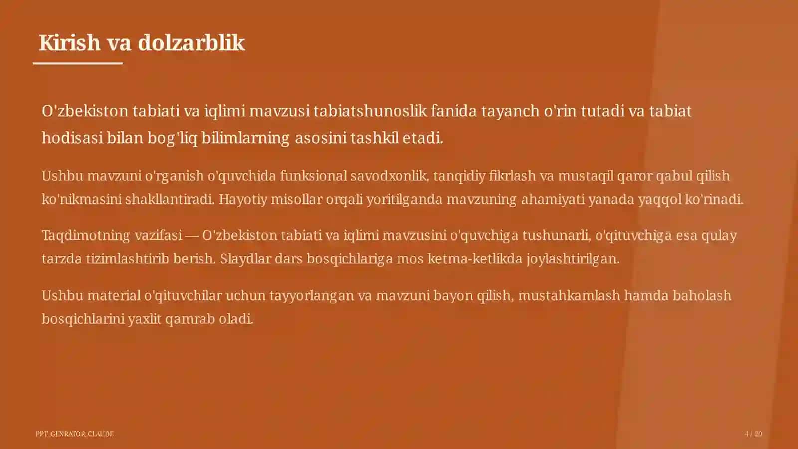 O'zbekiston tabiati va iqlimi (4-sinf) 4