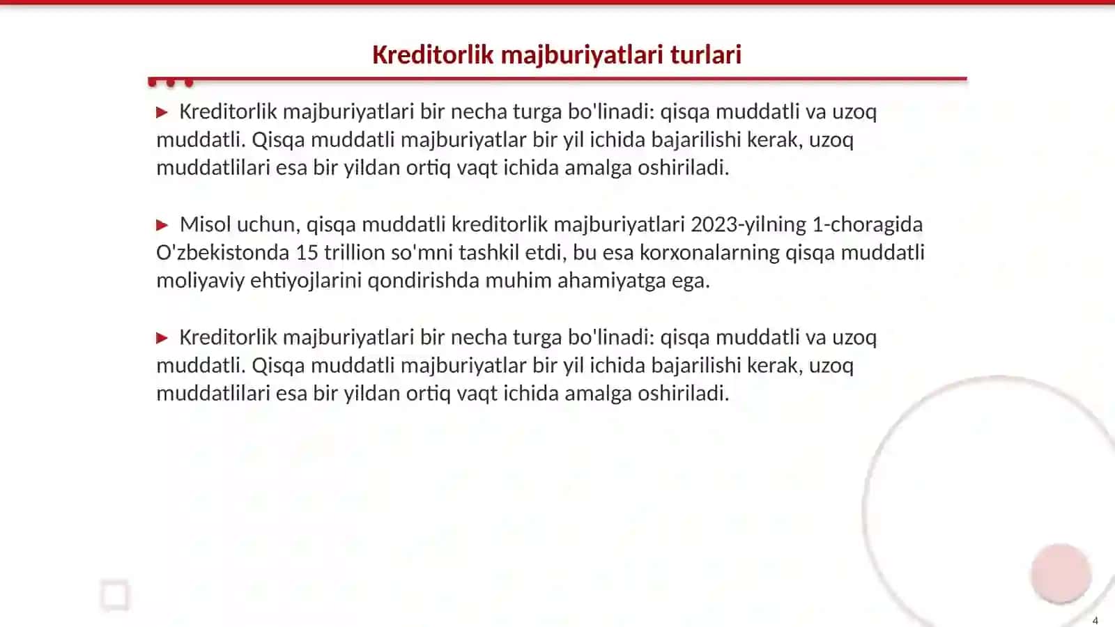Kreditorlik majburiyatlari tahlili 4