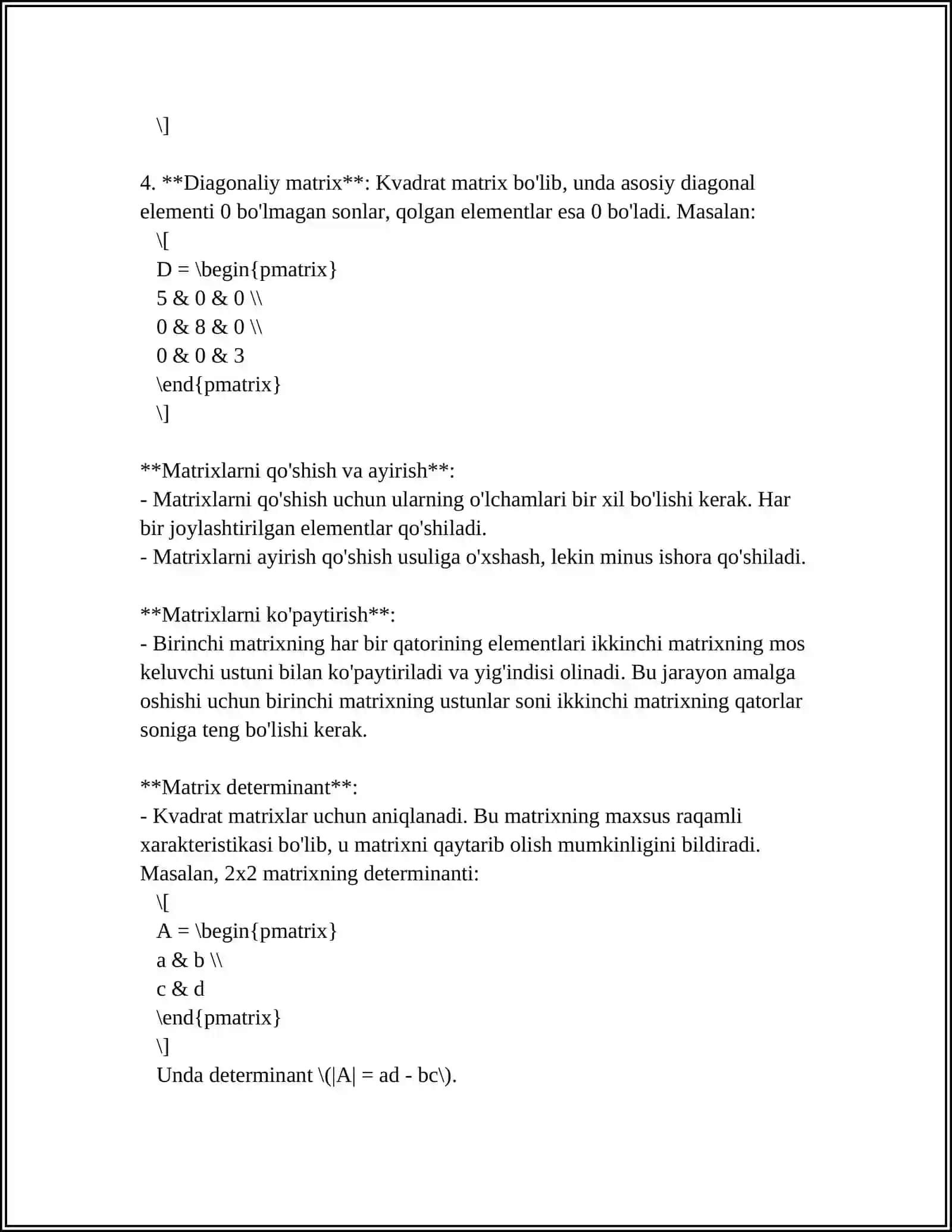 MATLABDA MATRITSALAR USTIDA AMALLAR 4