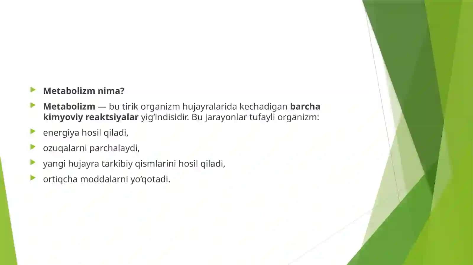 Metabolizmga oid masalalar va mashqlar tuzish 4