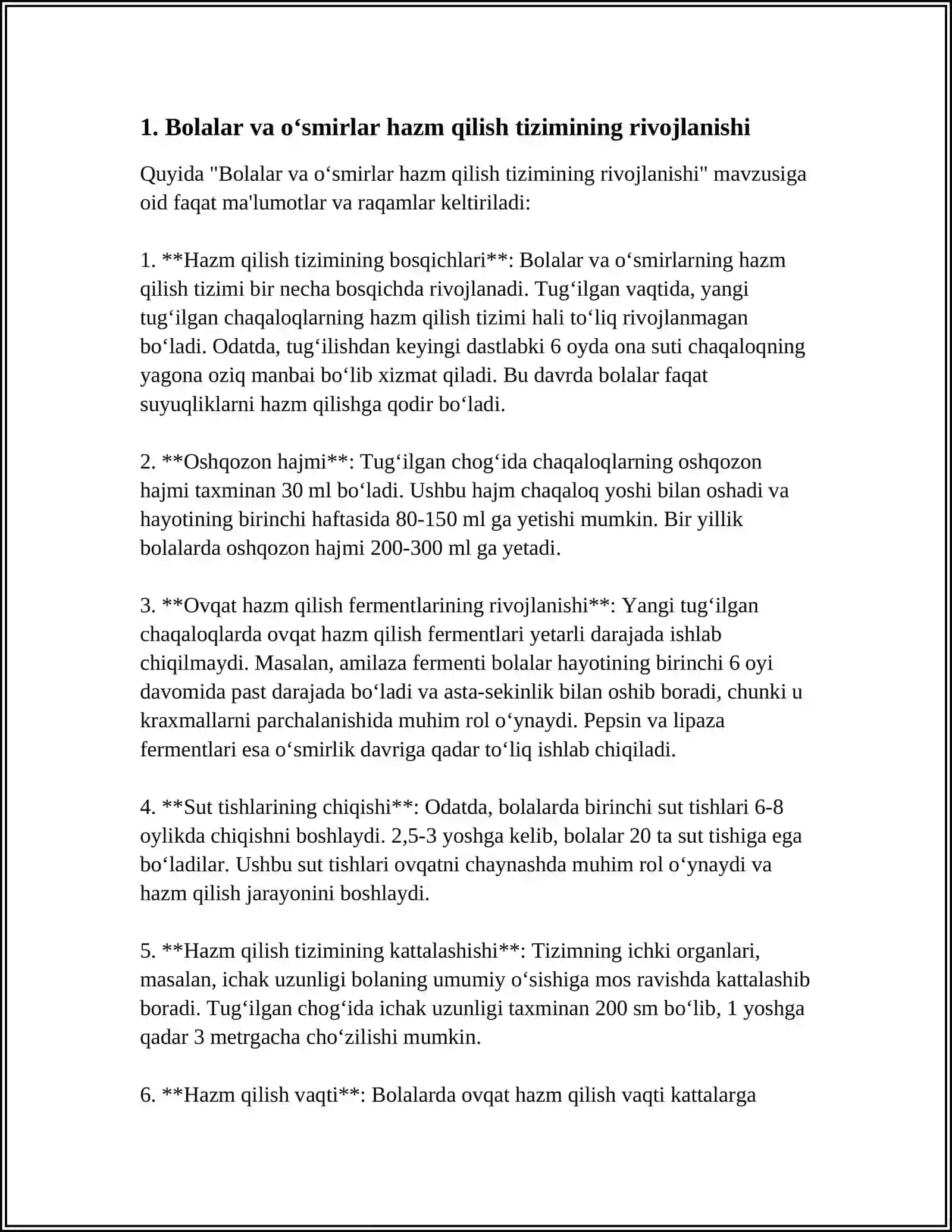 BOLALAR VA OʻSMIRLARDA OVQAT HAZM QILISH XUSUSIYATLARI:OZUQA MADDALARINING ASSIMILYATSIYA (ASSIMILYATSIYA) JARAYONLARNING XUSUSIYATLARI. BIOTSENOZ HAQIDA TUSHUNCHA 4