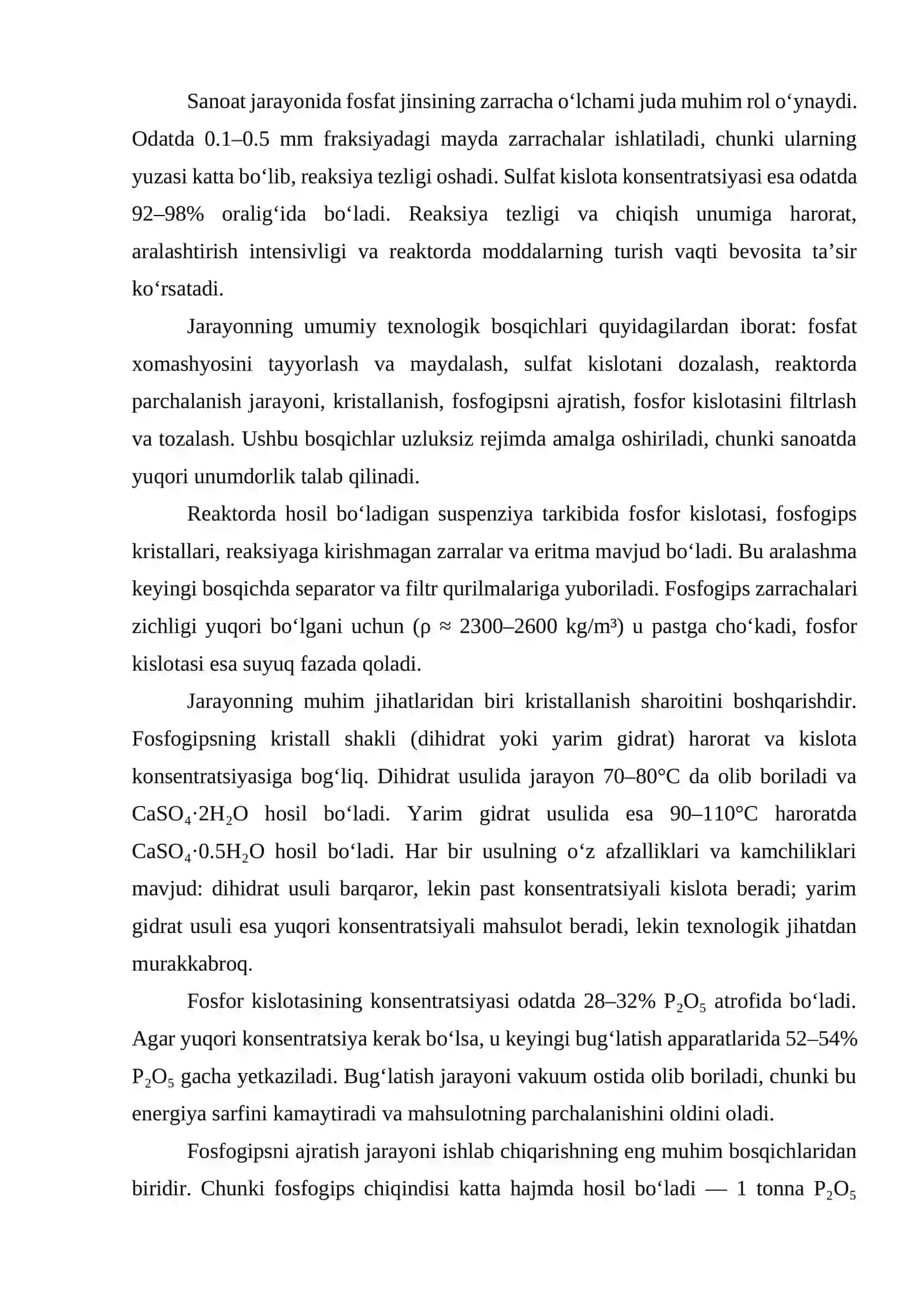 Fosfor kislotasi ishlab chiqarishda separator qurilmasi. G = 21 000 kg/soat 4