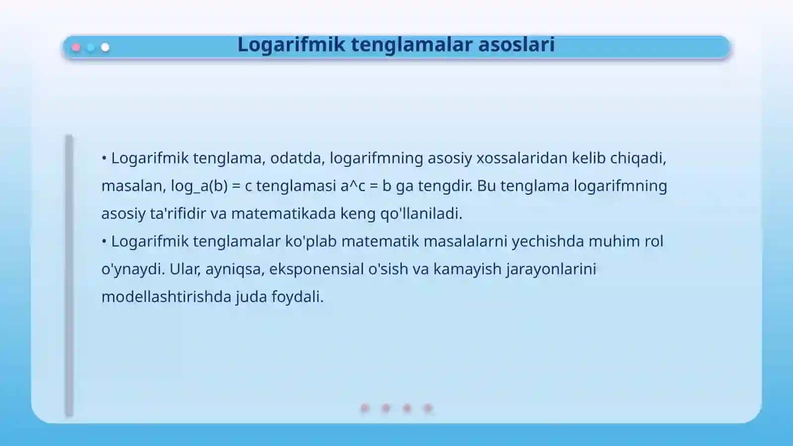Logarifmik tenglamalar 4