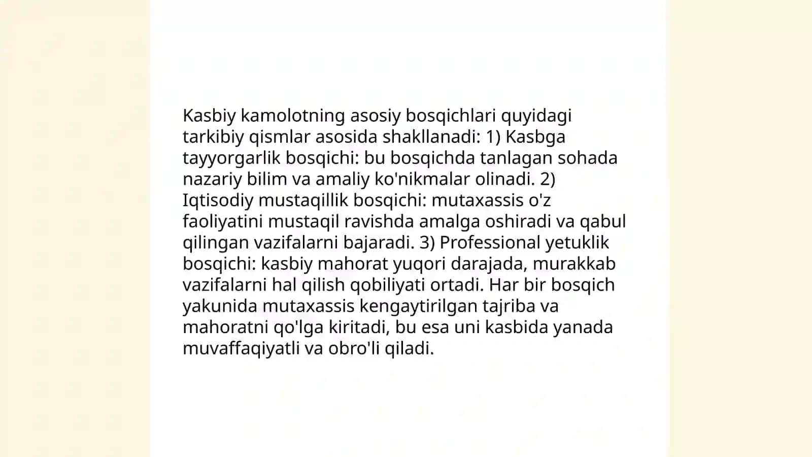 Kasbiy kamolotning o'ziga xosligi uning bosqichlari va o'rganish mezonlari 4