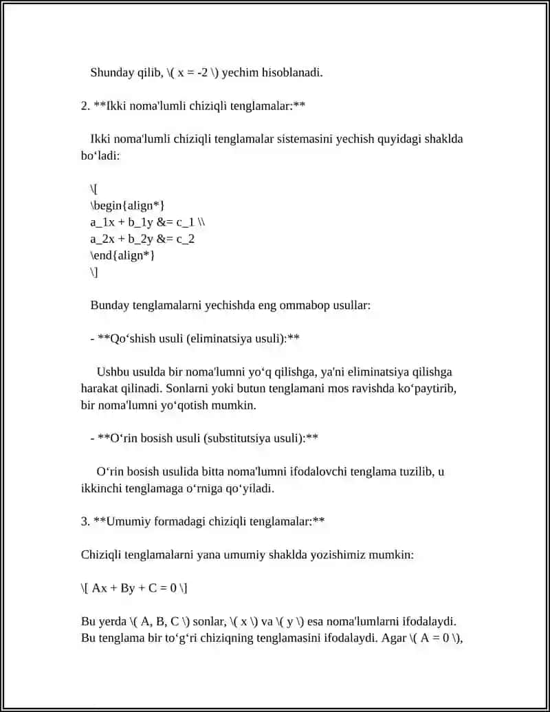 MATEMATIKA FANIDAN TENGLAMALAR MAVZUSI 4
