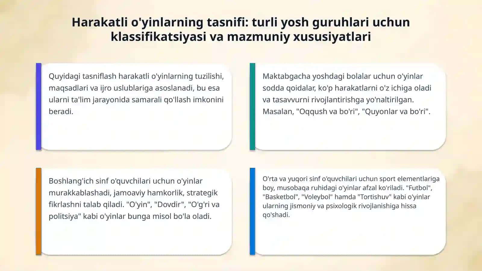 Harakatli o'yinlarning turlari va mazmuni 4