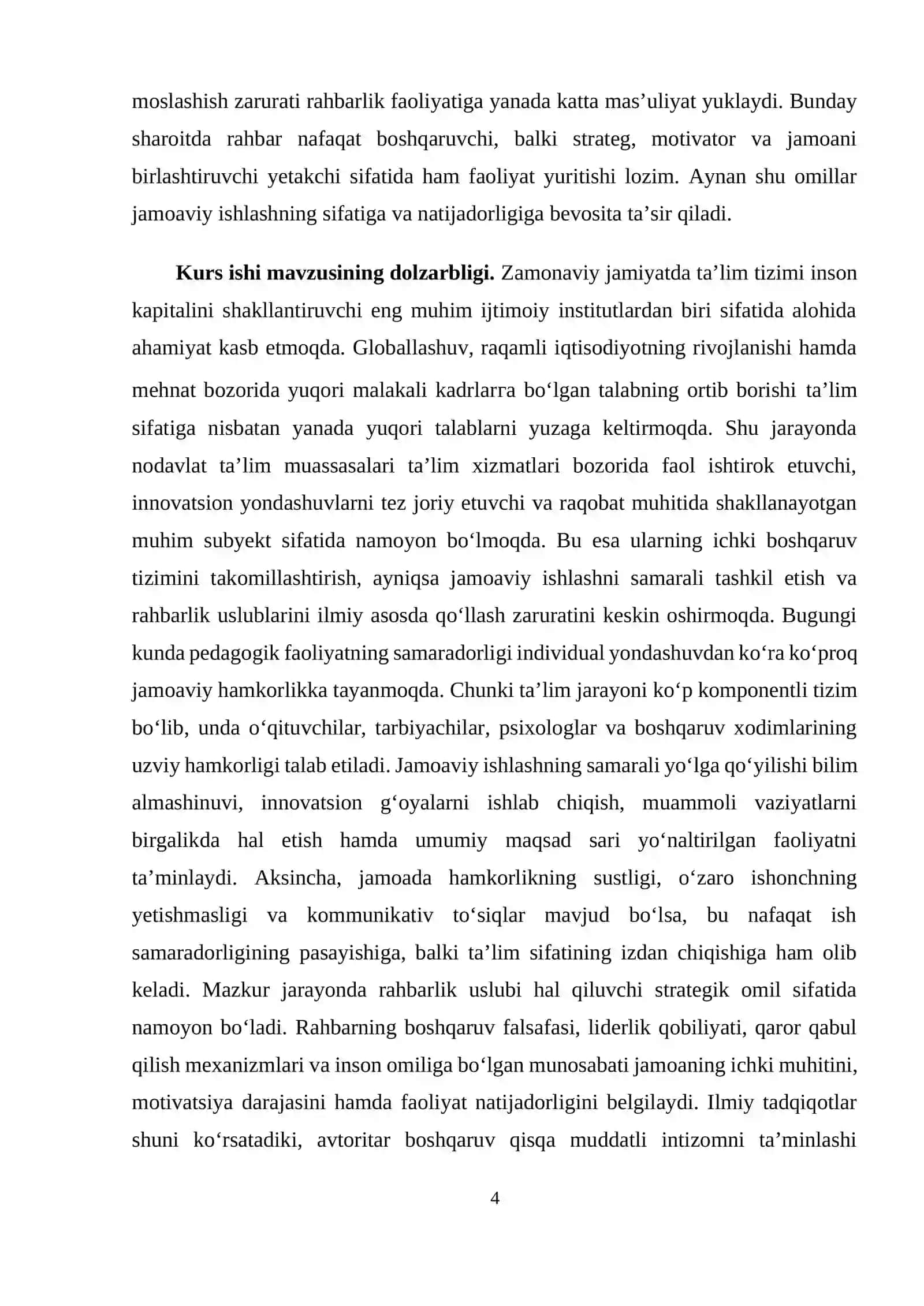 Nodavlat ta’lim muassasalarida jamoaviy ishlash va rahbarlik uslubining ta’siri 4