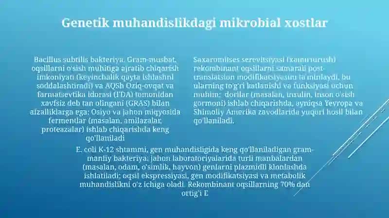 Mikroorganizmlarni gen muhandisligida qo'llanilishi 4