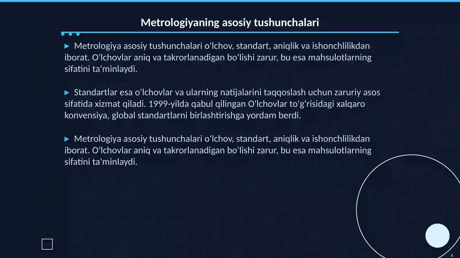 Metrologiyaning asosiy aksiomalari postulotlari 4