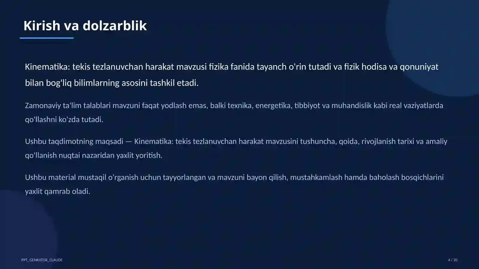 Kinematika: tekis tezlanuvchan harakat (9-sinf) 4