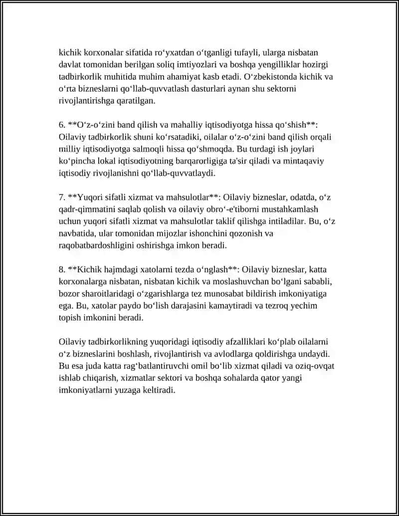 OILAVIY TADBIRKORLIKNING AFZALLIKLARI VA KAMCHILIKLARI 4