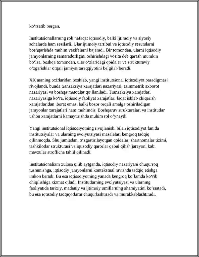 INSTITUTSIONALIZM: IQTISODIYOTDAGI INSTITUTLAR VA ULARNING EVOLYUTSIYASI 4