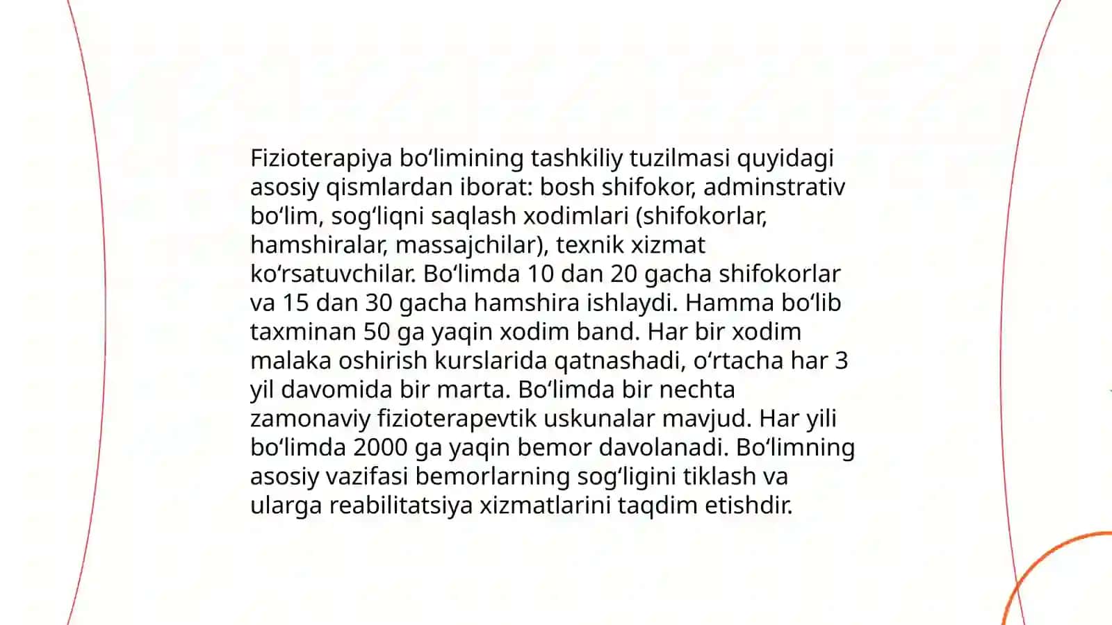 Fizioterapiya boʻlimining tuzilishi va ish tartibi 4