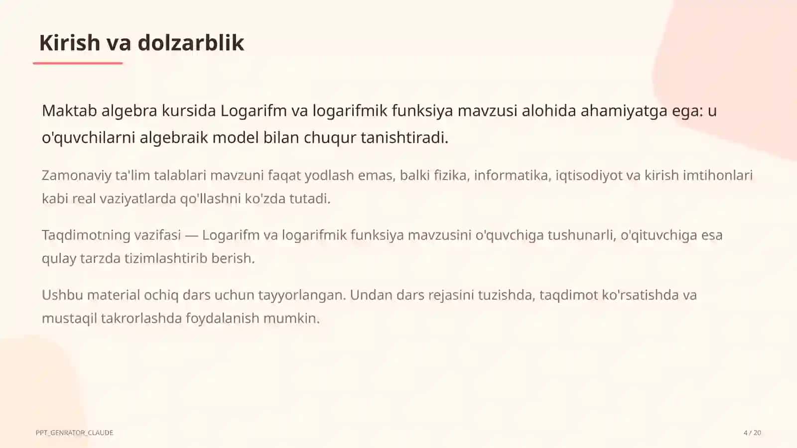 Logarifm va logarifmik funksiya (10-sinf) 4