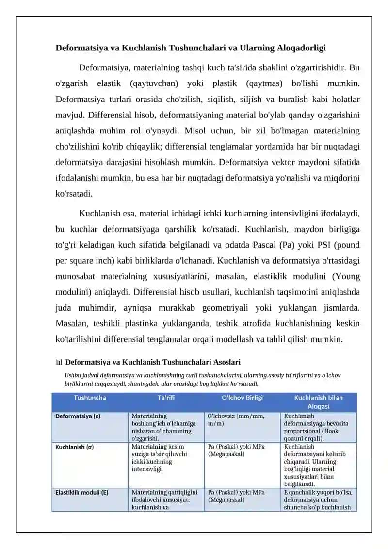 Deformatsiya va kuchlanish tahlilida differensial hisob tatbiqlari 4