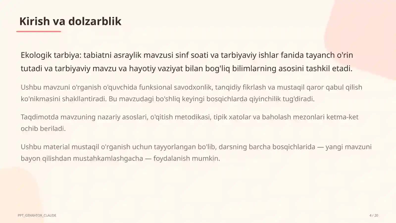Ekologik tarbiya: tabiatni asraylik 4