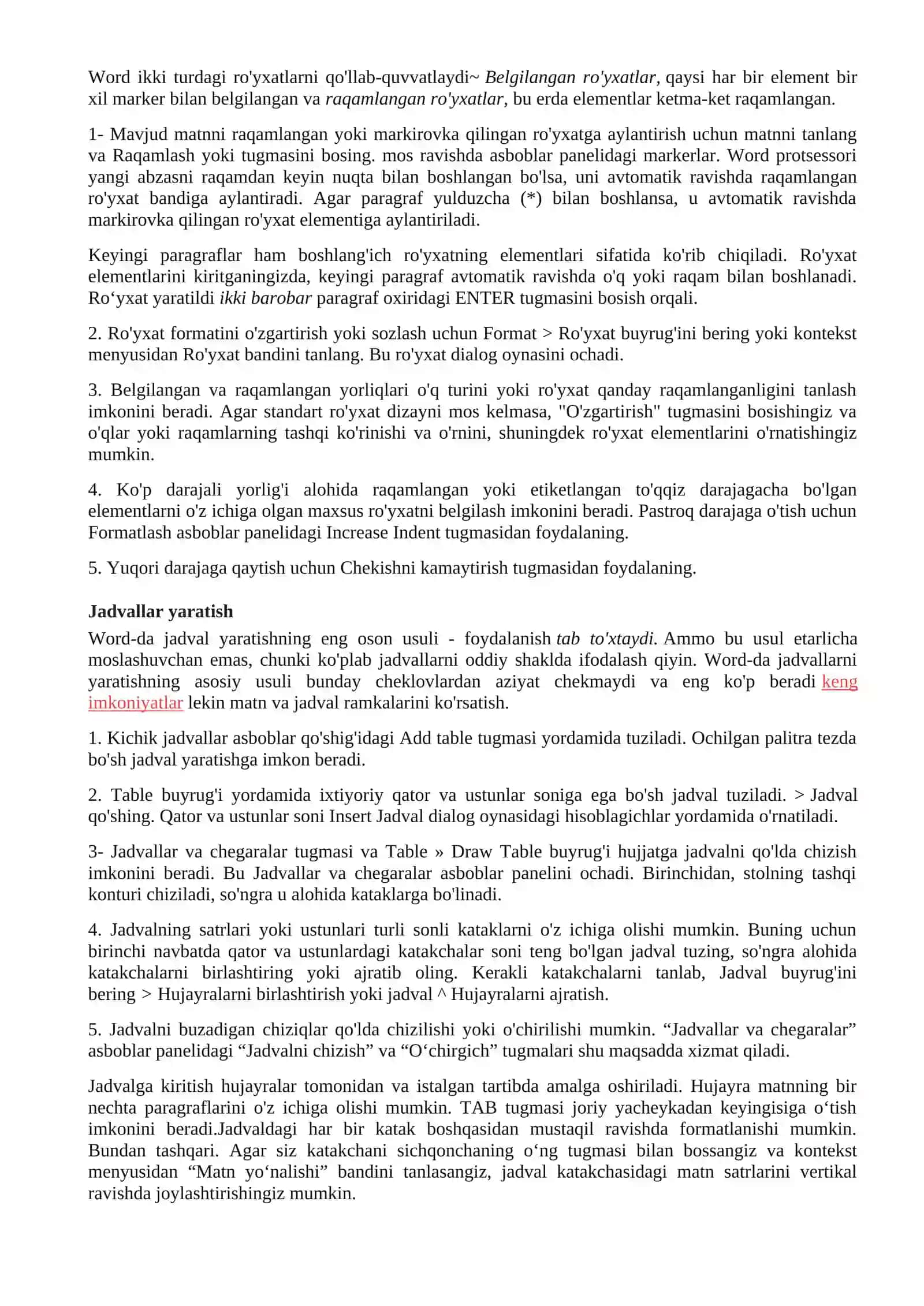 Word matn muharririda hujjatlar yaratish (3-amaliyot) 4