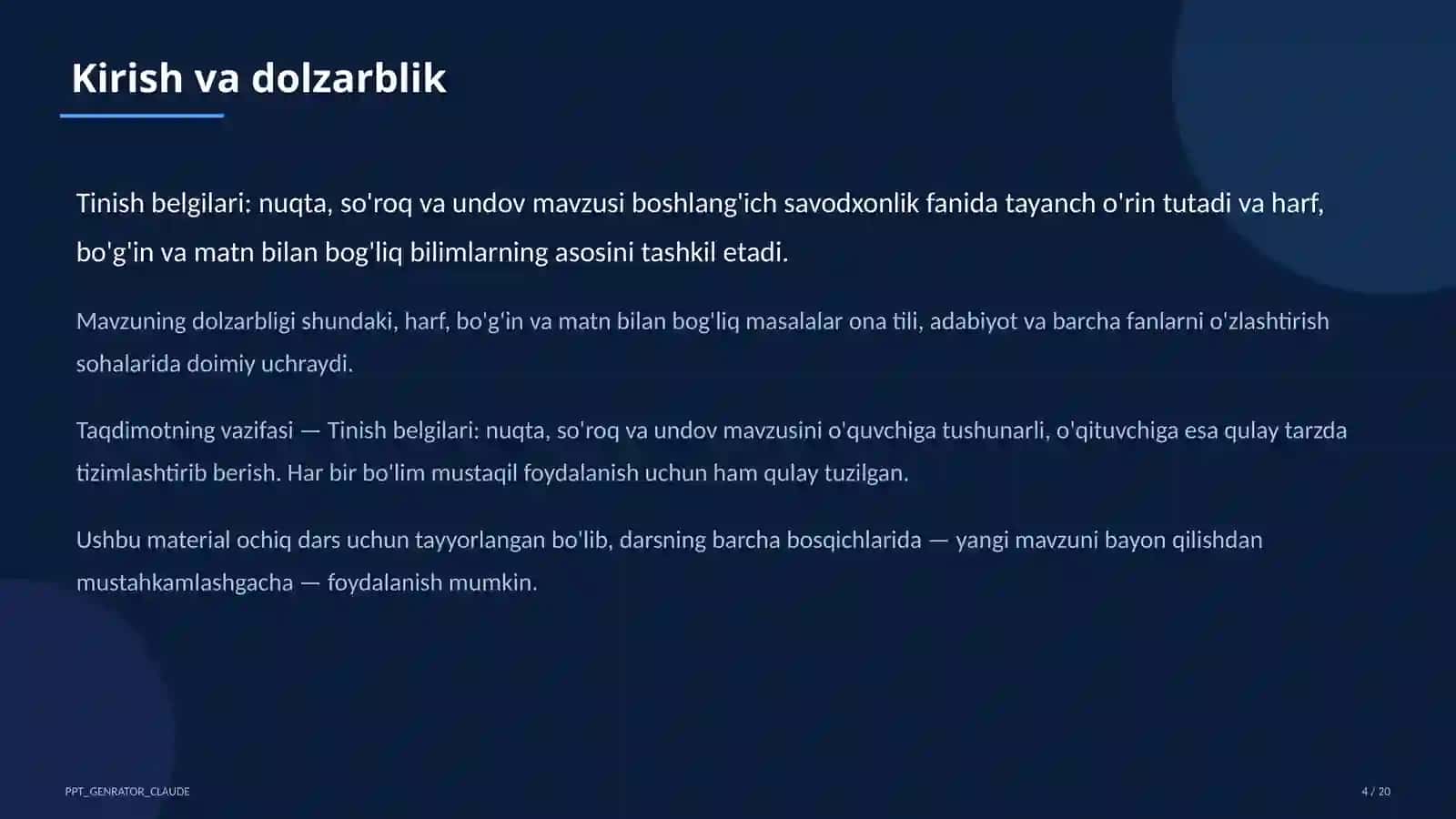 Boshlang'ich sinf: Ona tili va o'qish 4
